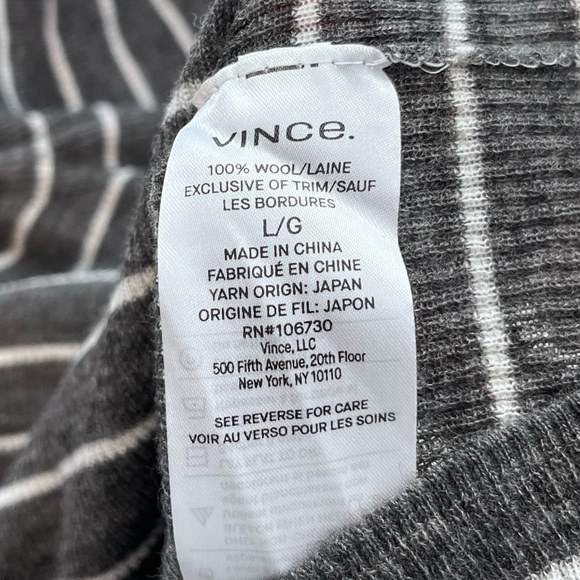 Vince Stripe 100% Wool Heathered Gray Long-Sleeve Preppy Minimalist Sweater - Picture 13 of 13